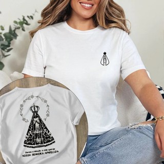 Camiseta Cristã T-shirt Nossa Senhora Blusa Varias Cores Católica em Oferta na Shopee