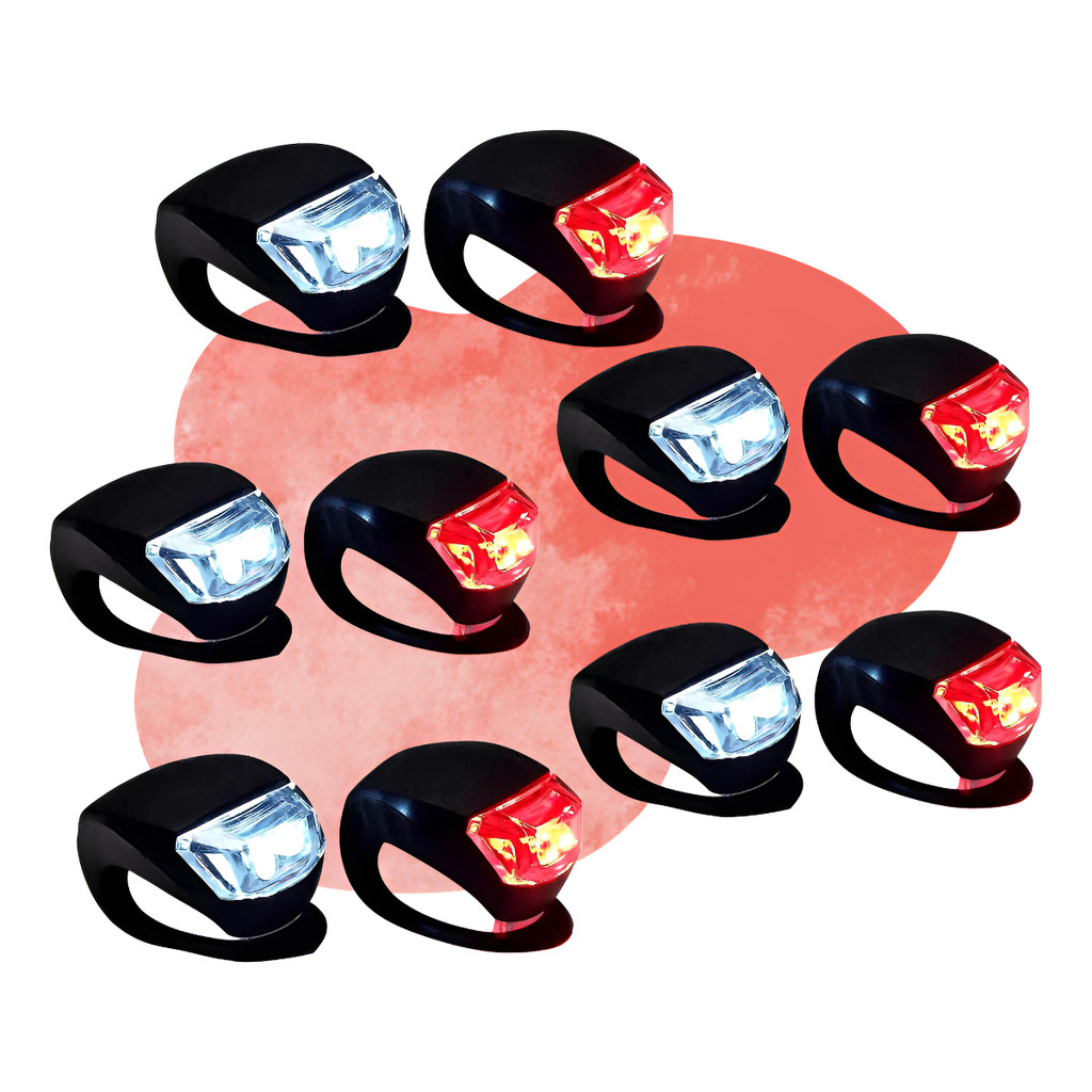 Kit 5 Sinalizador Pisca Silicone Bike Farol Traseiro Dianteiro Luz Branca Vermelha