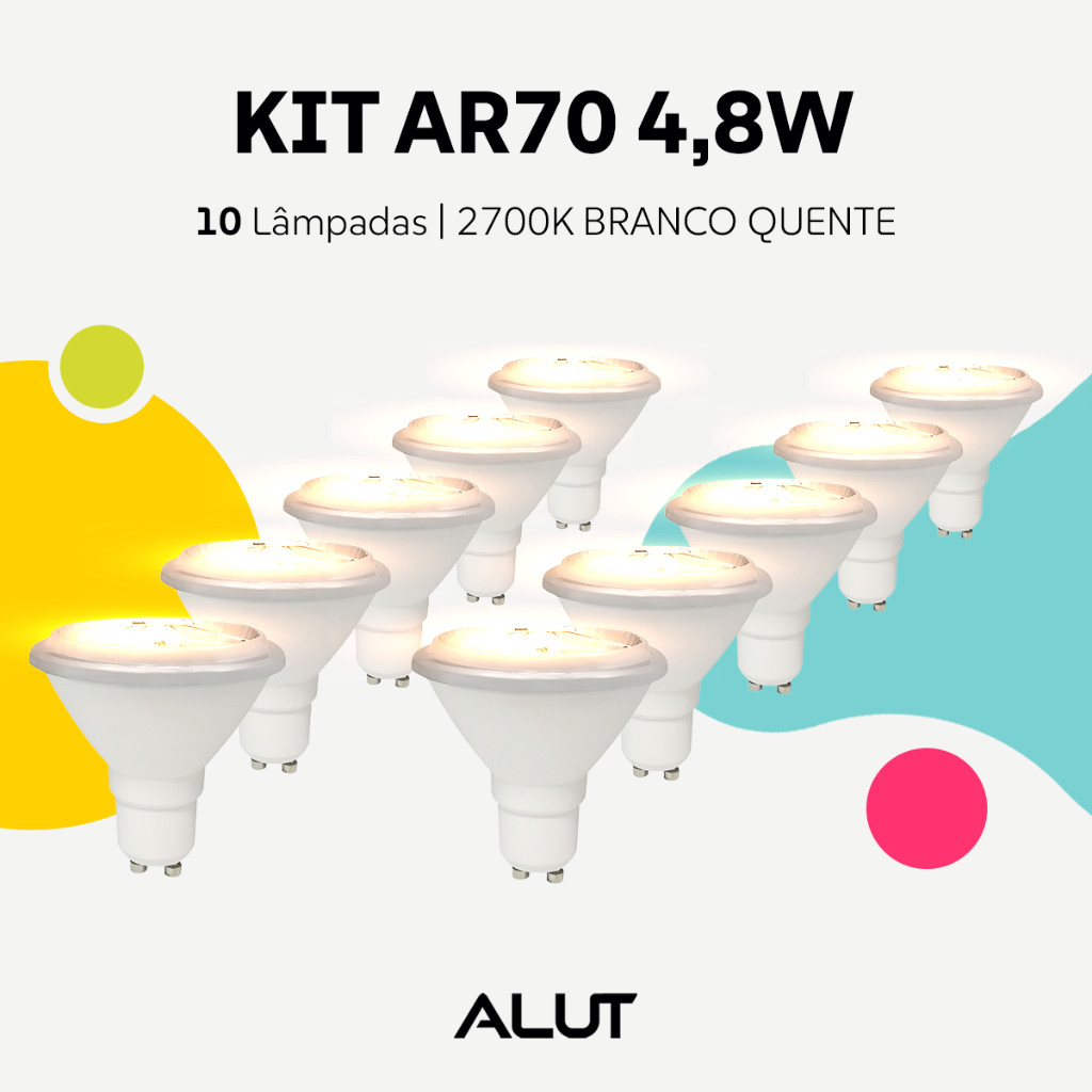 Kit 10 Lampada Led Ar70 4.8w 2700k 4000k GU10 110v/220v Branco Alut By Avant em Oferta na Shopee