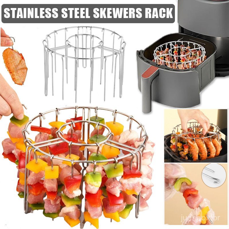 Rack De Grelha Para Fritadeira De Ar Removível De 24/48 Espetos Em Aço Inoxidável 304 , Seguro Forno , Redondo , Vertica