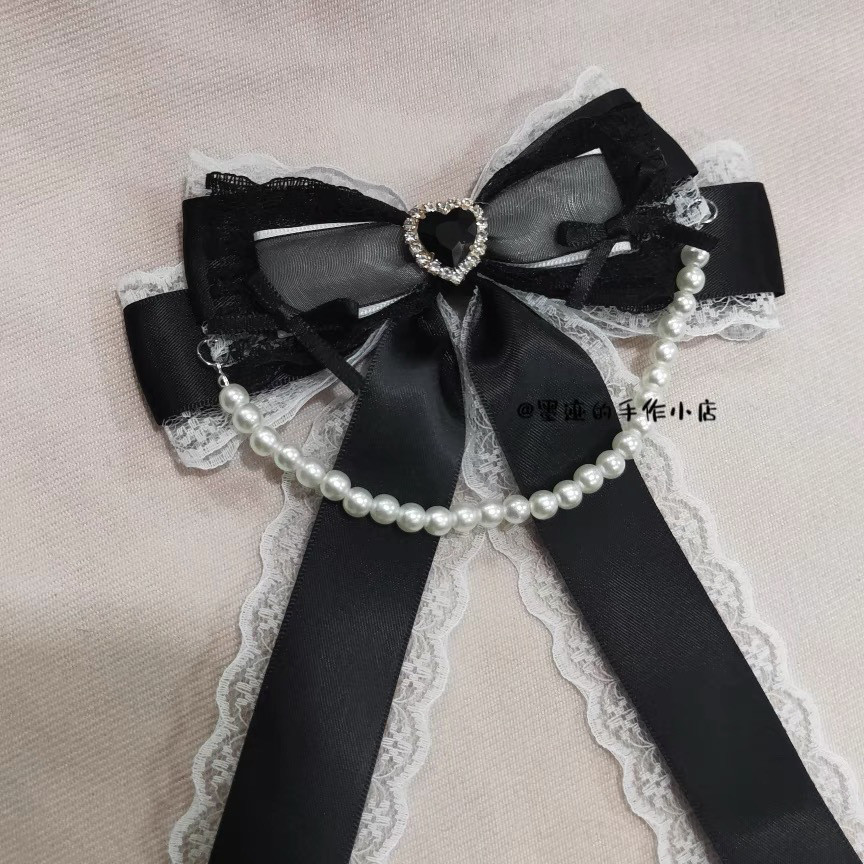 Broche de Laço de Coração com Strass Oversized em Renda da Série Dilei, Acessórios de Clipe de Cabelo Preto
