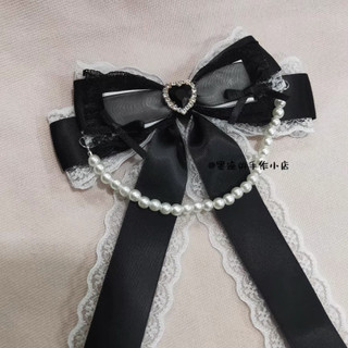 Broche de Laço de Coração com Strass Oversized em Renda da Série Dilei, Acessórios de Clipe de Cabelo Preto