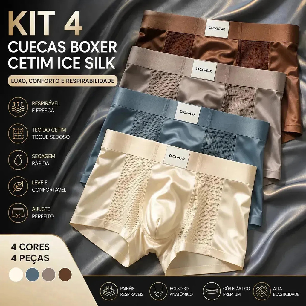 Kit 4 Cuecas Boxer Masculinas Premium Gelada Para Verão Luxo suporte frontal sofisticada respirável academia para verão