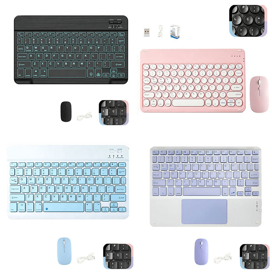 Para tablet iPad 10ª/11ª/Samsung Tab S6 Lite/A9 plus/Redmi SE 11"Teclado Bluetooth removível ABNT2 + mouse Bluetooth
