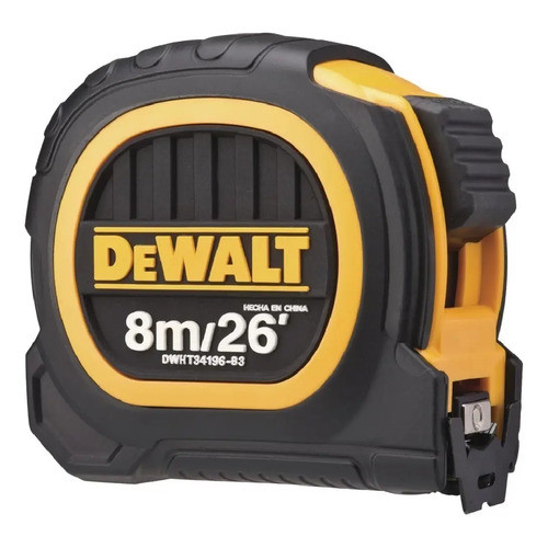 Trena DeWalt DWHT34196L 8 Metros Emborrachada Fita 25mm Profissional Medição Construção Caixa Ferramentas