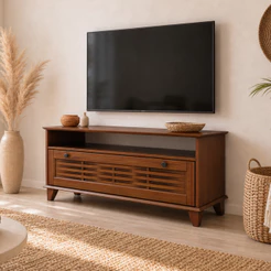 Rack Para Sala de Estar TV 55 Pol 1 Porta 120cm Madeira Maciça Aton S05 Ipê - Lyam Decor