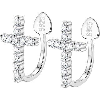 Brincos de Argola Pequenos com Clipe em Prata Esterlina S925 Banhados a Ouro 14k para Mulheres, com Cristais e Pingente 
