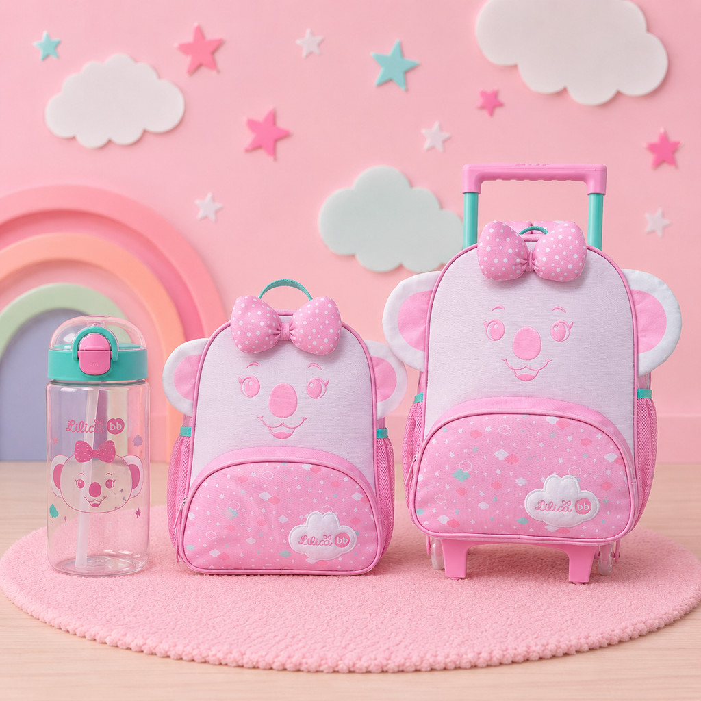 Mochila Rodas Lancheira Garrafa Tritan Lilica Ripilica Happy