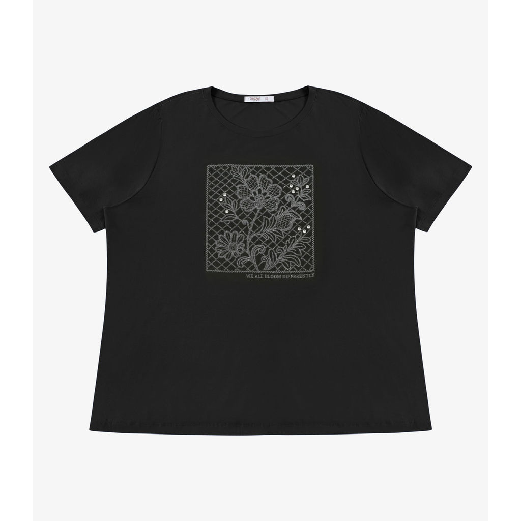 Blusa Feminina Manga Curta Com Estampa Secret Glam Preto