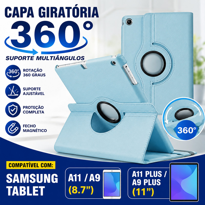 Capa Giratória 360° para Samsung Tablet  A11/A9 Plus 11 polegadas Antichoque e Suporte Ajustável