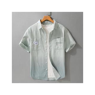 Verão masculino gradiente cor camisa de manga curta na moda juventude cor combinando puro algodão solto Casual camisa ma