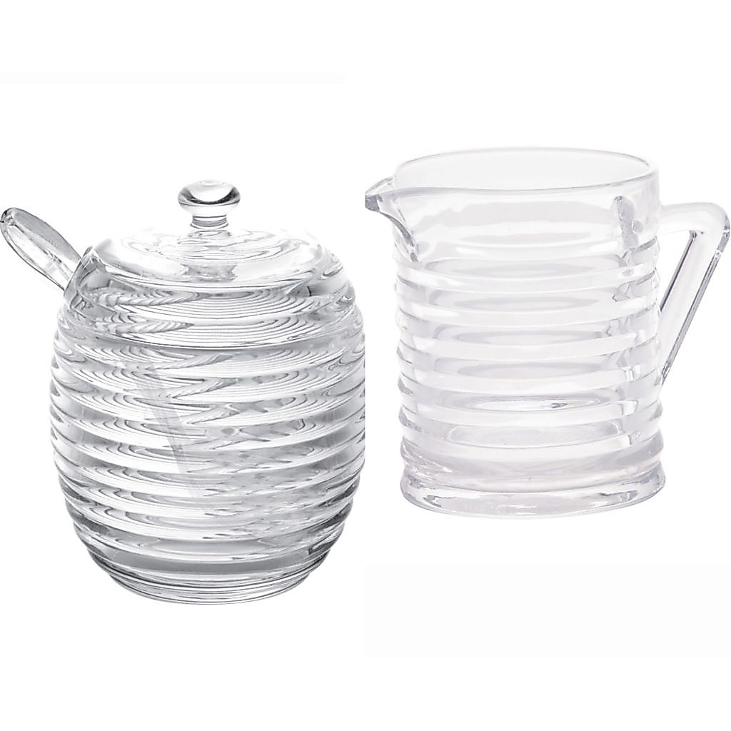 Kit Jarra Leiteira de Vidro + Açucareiro Com Colher Coleção Colméia Lyor