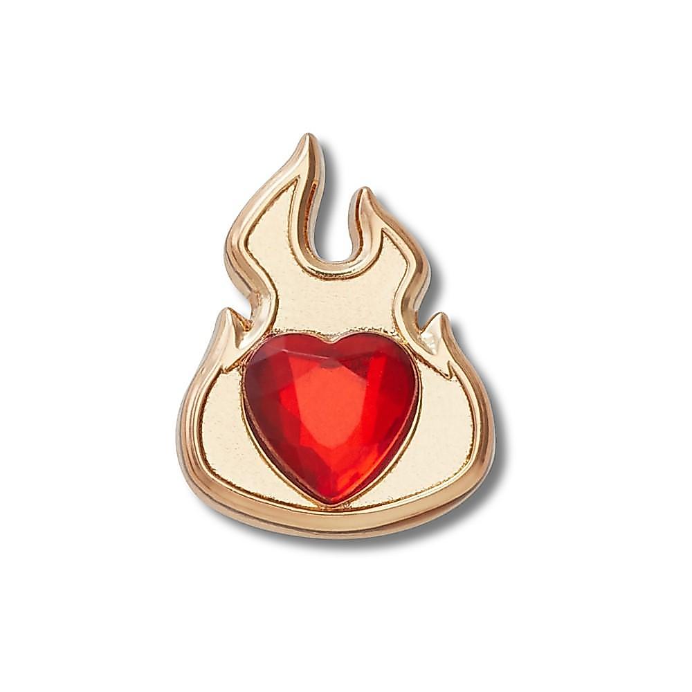 Jibbitz™ Chama de Ouro com Coração de Rubi Único