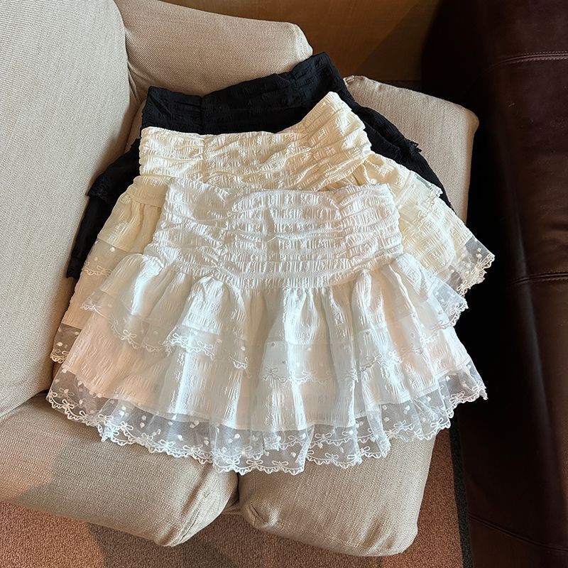 Ballet doce renda branca puro desejo estilo bolo de renda saia de cintura alta novo estilo saia Anti-reflexo