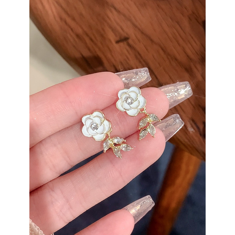 Camélia zircão brincos feminino nicho Design High-End borla brincos luz luxo brincos de diamante prata agulha brincos