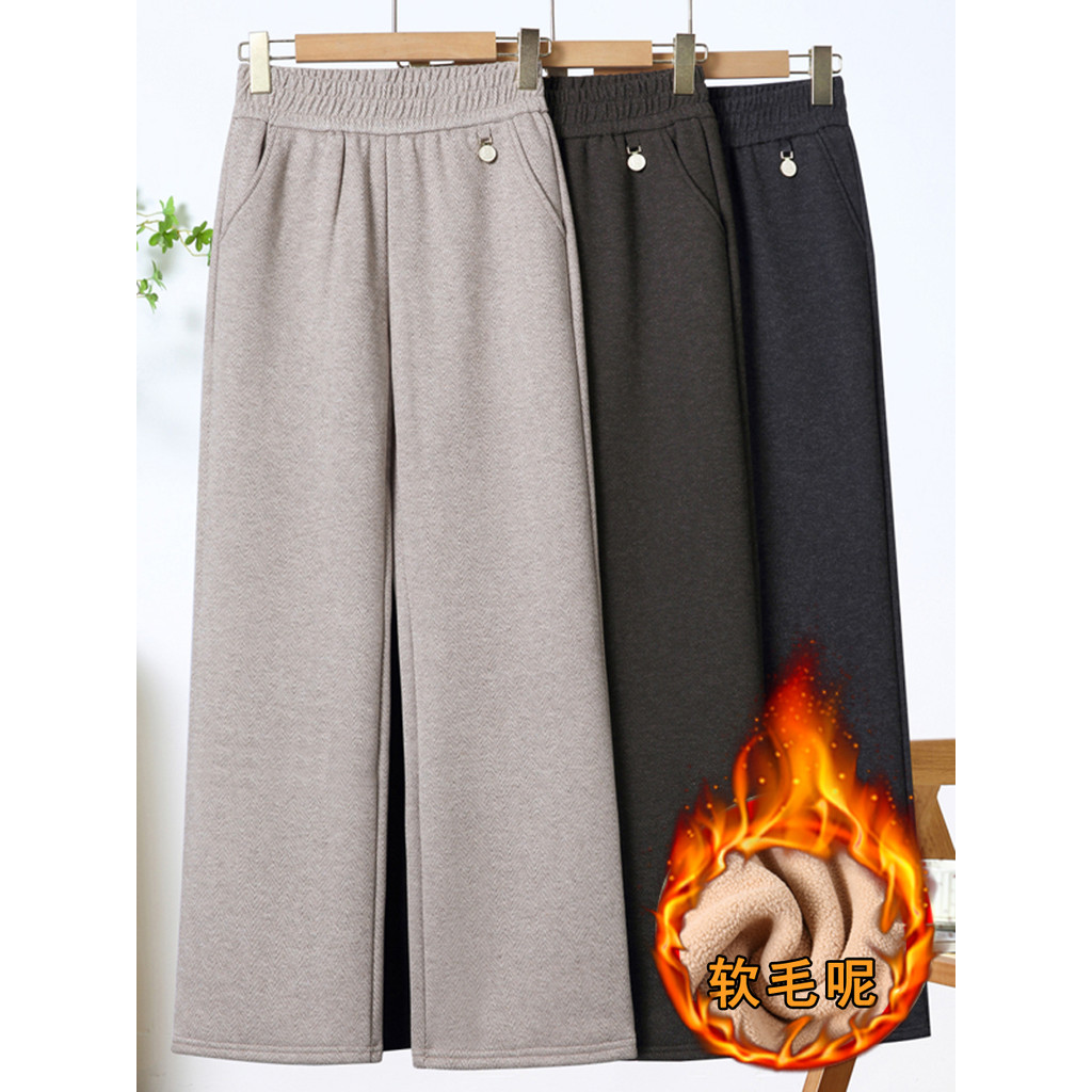 Mãe primavera outono estilo ocidental de lã calças de perna reta de meia-idade mulheres idosas outono inverno calças de 