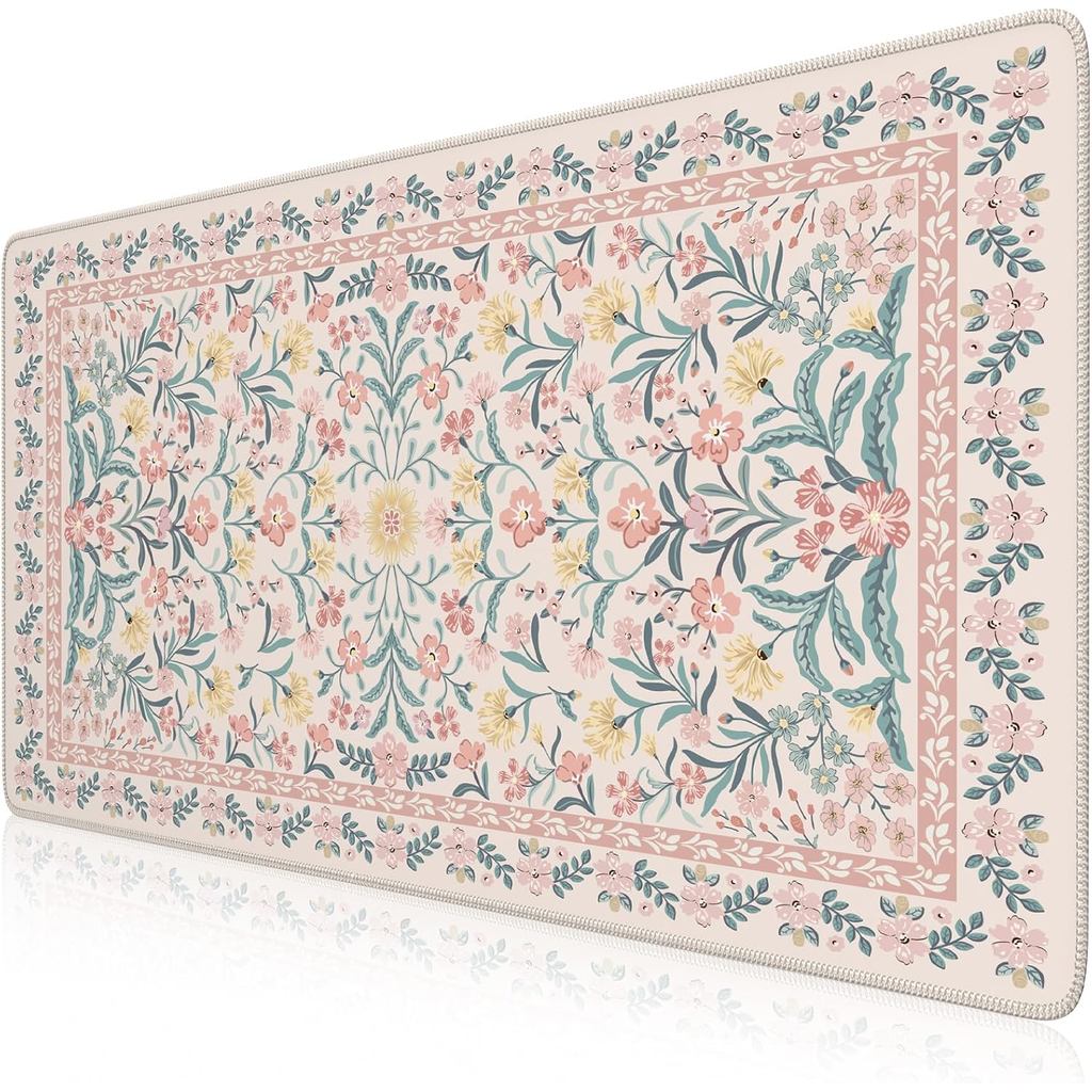 Tapete de Mesa Floral Rosa iCasso, Base para Mesa, Mouse Pad Grande XXL, Mousepad Grande Antiderrapante com Bordas Costu