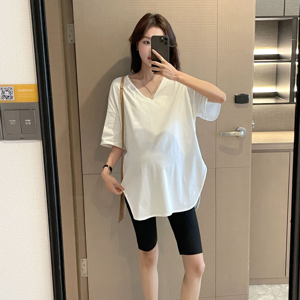 Tamanho grande Design estilo curto versão coreana camiseta de maternidade feminina verão gordura MM capa gordura mais ma