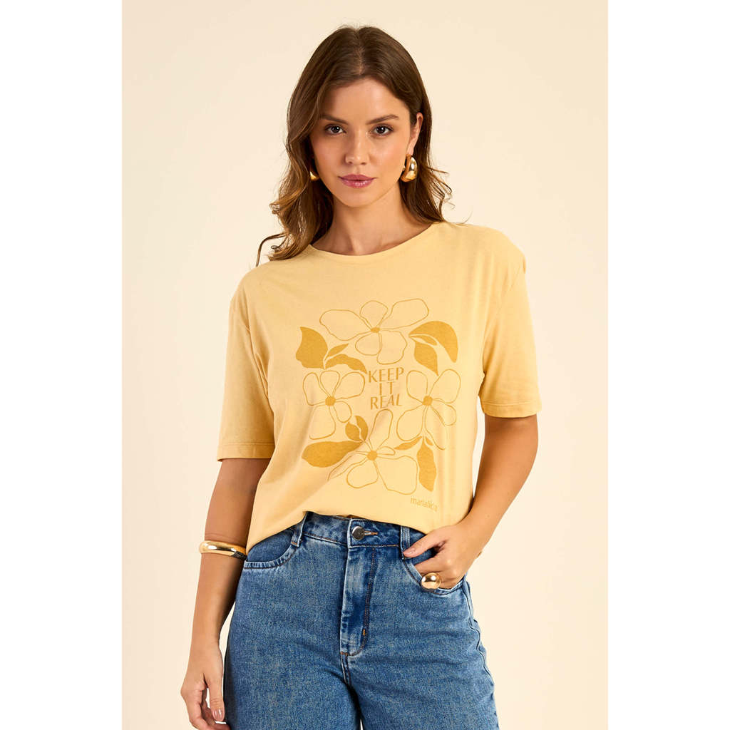 T-Shirt Feminina Flores Marialícia Amarelo