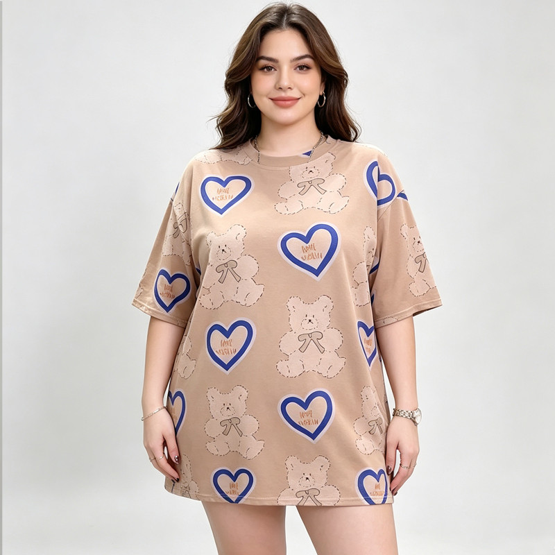 [Roupas femininas plus size] Camiseta Casual solta 50kg pode usar 150kg mais gordura plus size roupas femininas 280 solt