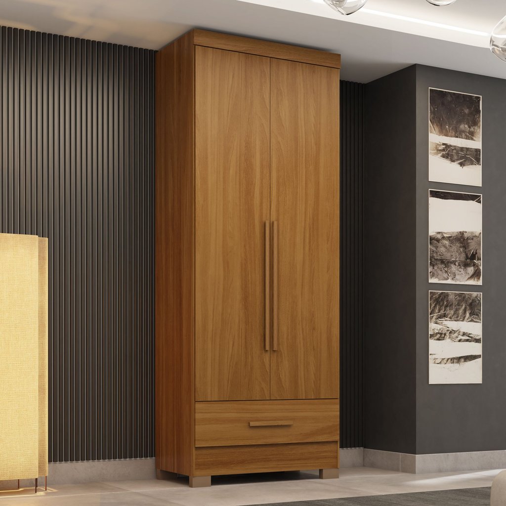 Guarda Roupa 100% MDF 2 Portas 1 Gaveta Smart Plus Espresso Móveis Bege/Cinamomo Cinamomo