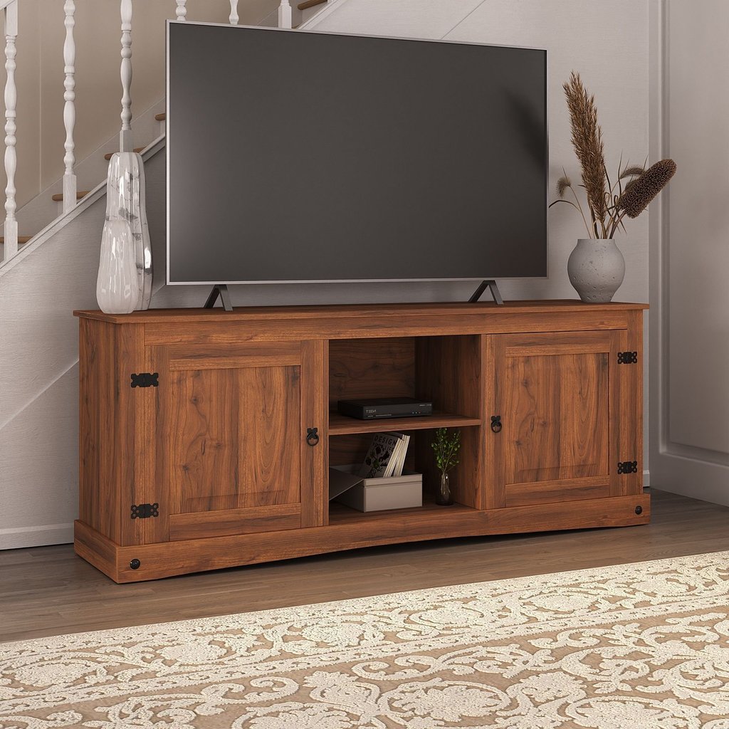 Rack para TV até 50 Polegadas Madeira Maciça 170cm Pés em Madeira Maciça 2 Portas 100 % Acapulco Marrom