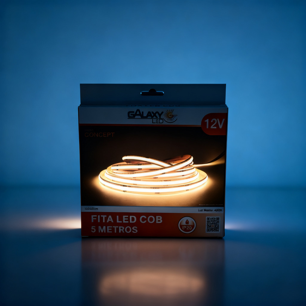 Fita LED COB 12W 12V 5M IP20 Branca Neutra 4000K Decoração Móveis — Achadinhos da Biiaa