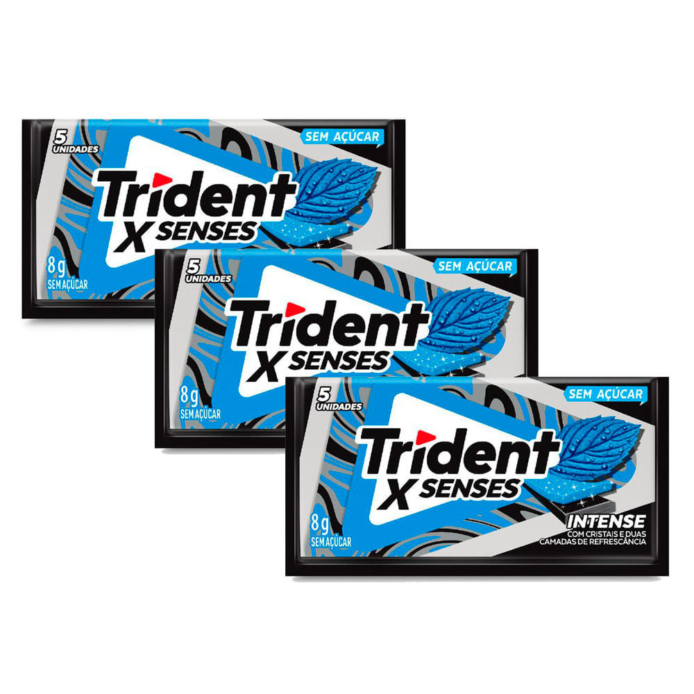 Kit 3 Chiclete Trident Fresh Intense 8g com 5 Unidades
