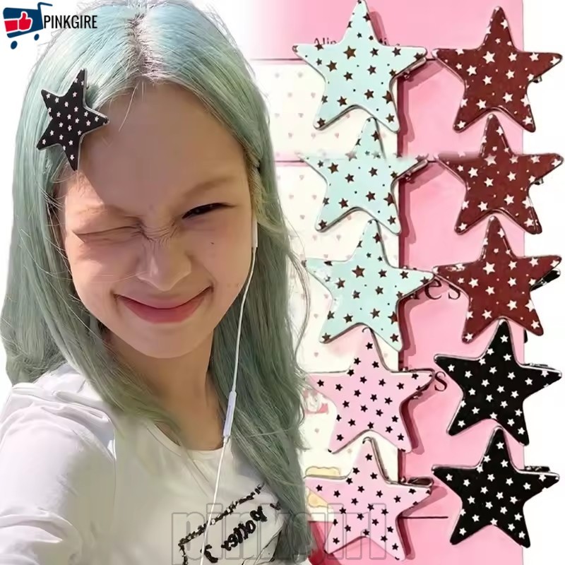 [Rdy Stk] 4 Peças De Grampo De Cabelo Coreano Doce Bolinhas Estrela – Acessórios Fofos Charmosos Presilhas Doces Chapéu 