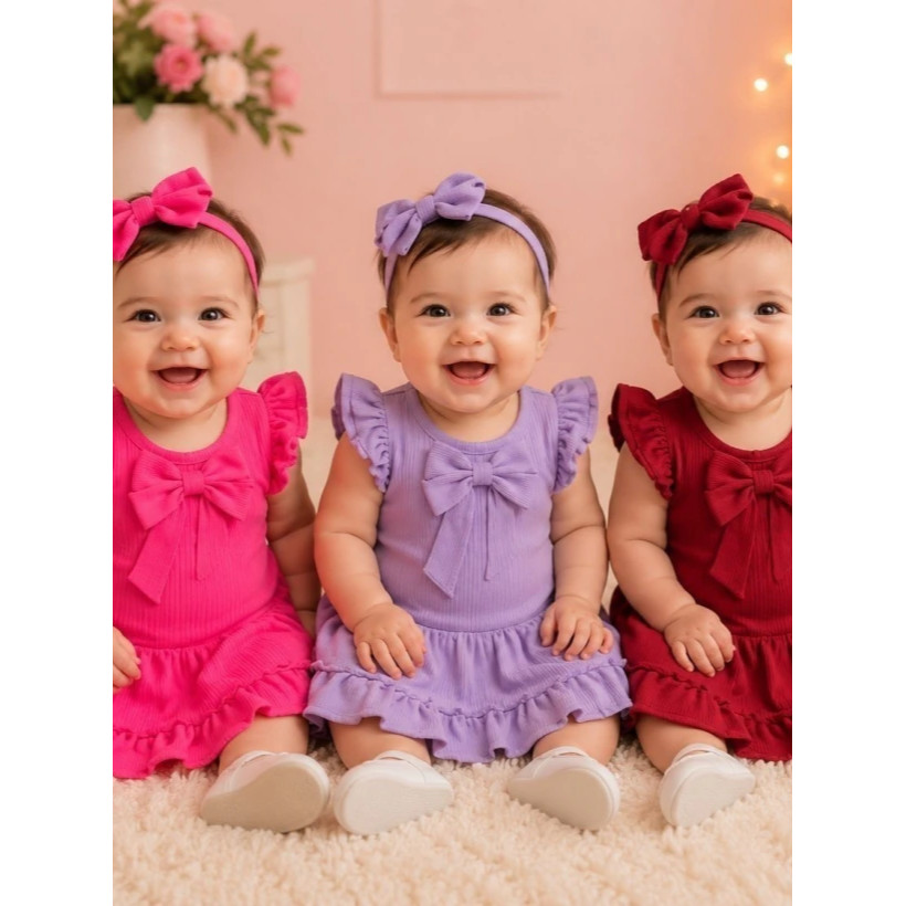 Conjunto Infantil Feminino Bebê Com Vestido e Calcinha Moda Infantil Menina Tamanho Único 3 a 6 Meses