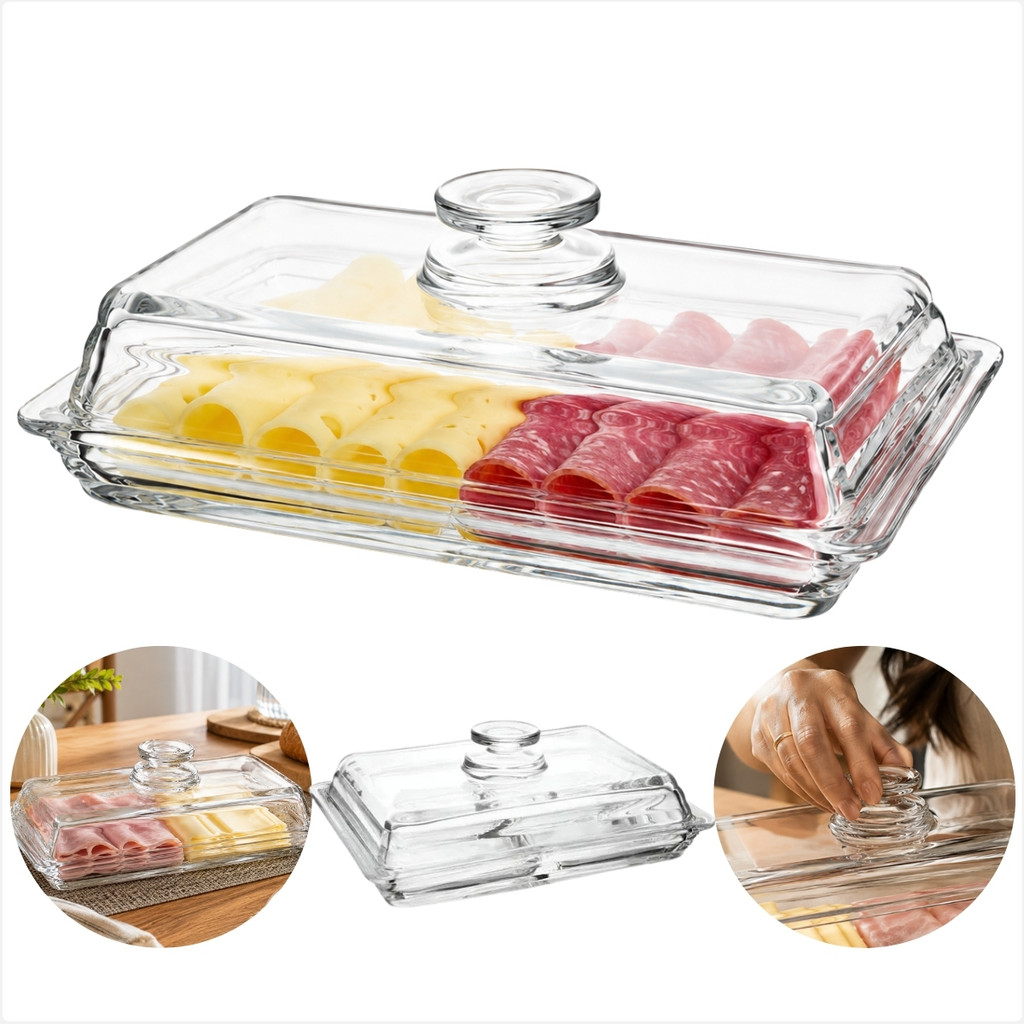 Porta Queijo E Frios De Vidro 20cm Com Tampa Transparente Bandeja Para Mesa Posta E Café Da Manhã