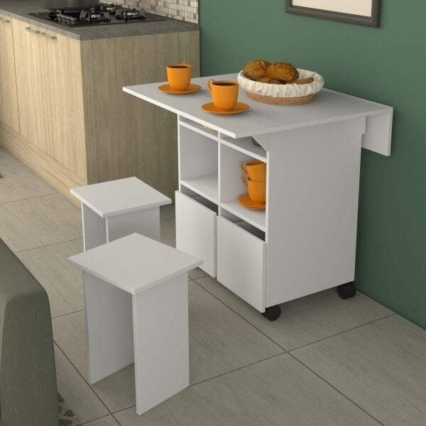 Mesa de Jantar 4 Lugares Quadrado Tampo Dobrável MDP Branco Branco