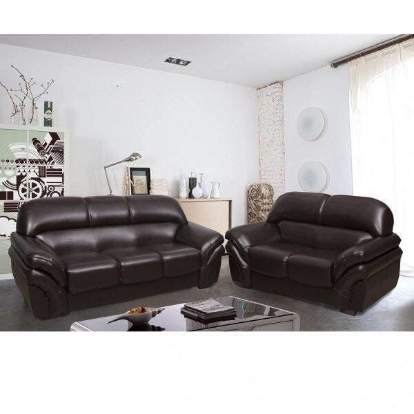 Conjunto Sofá 3 e 2 Lugares Classico Corino Marrom Lisboa
