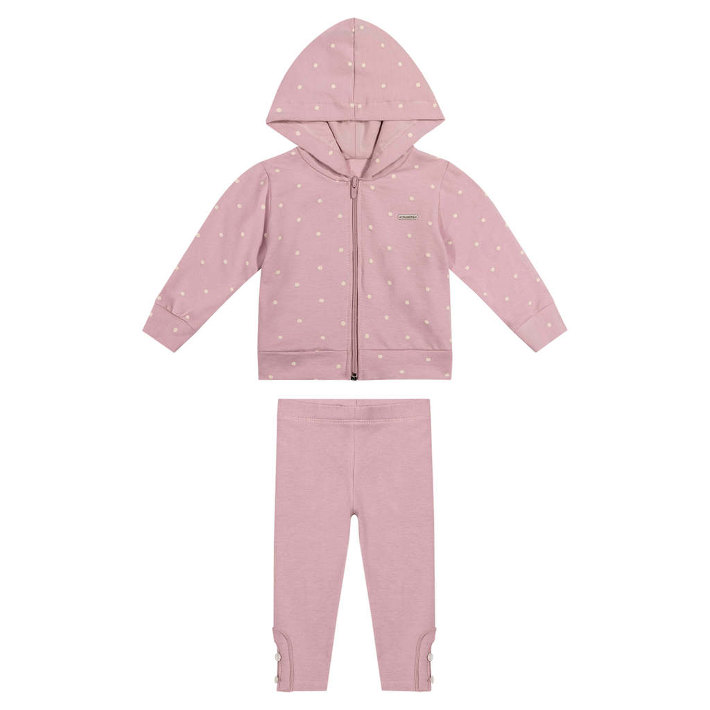 Conjunto Bebê Menina Poá Com Capuz Colorittá Rosa