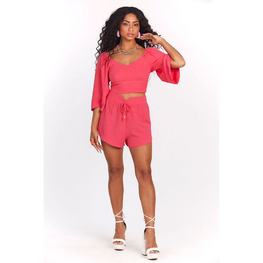 Short Feminino Crepe Ajuste Cós Planet Girls Rosa Médio