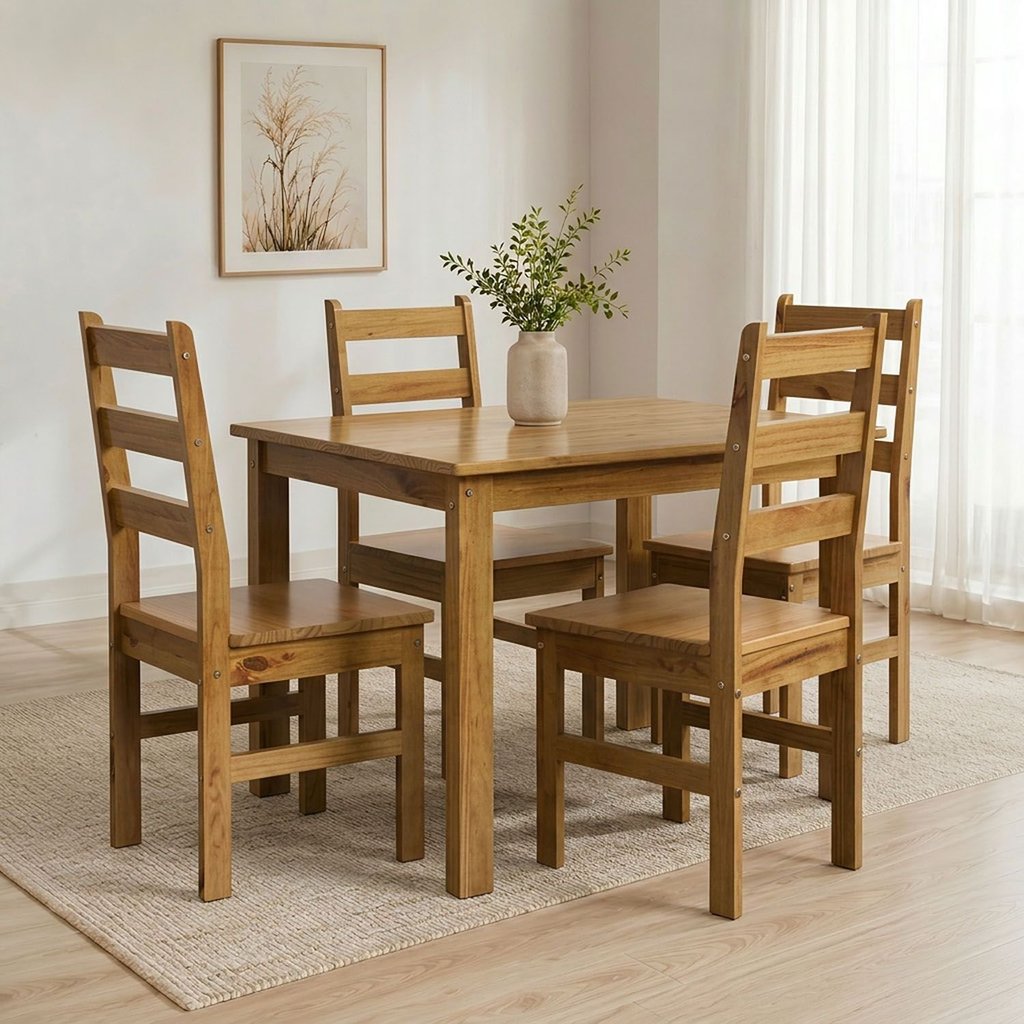 Conjunto com Mesa de Jantar 100cm Retangular e 4 Cadeiras 100% Madeira Maciça Serena Espresso Móveis Nogueira 4