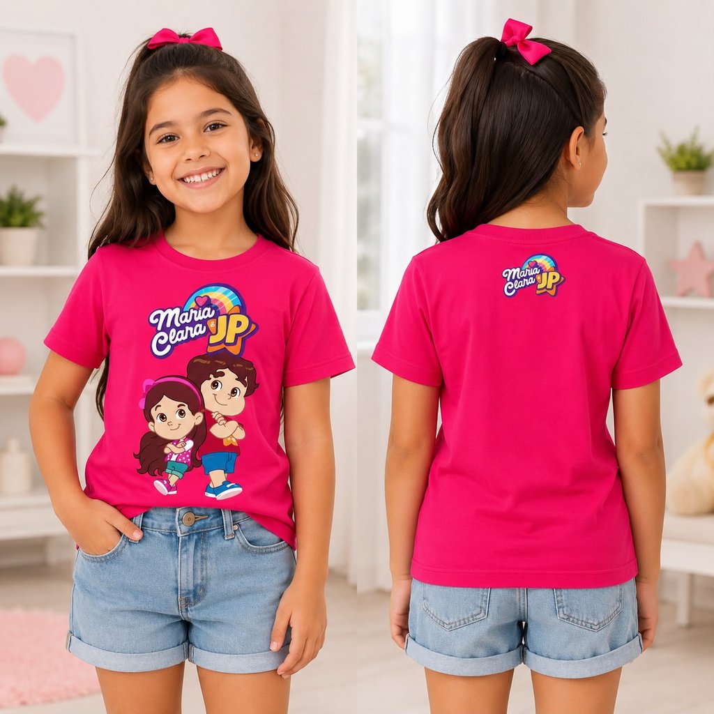 Camiseta Infantil Maria Clara e JP Menina Boneca Estampada 100% Algodão Manga Curta Blusinha Infantil Feminina Moda