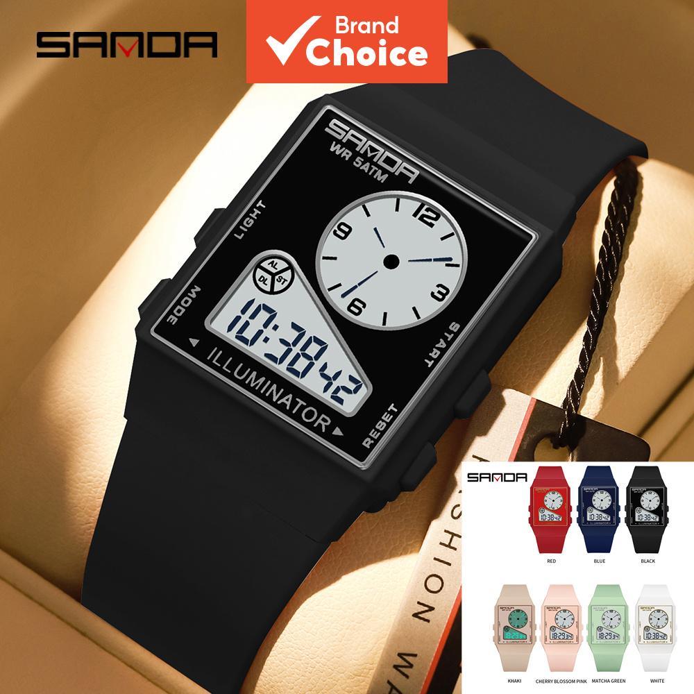 Relógio digital esportivo masculino e feminino, de luxo, com cronômetro LED à prova d'água, modelo 6338