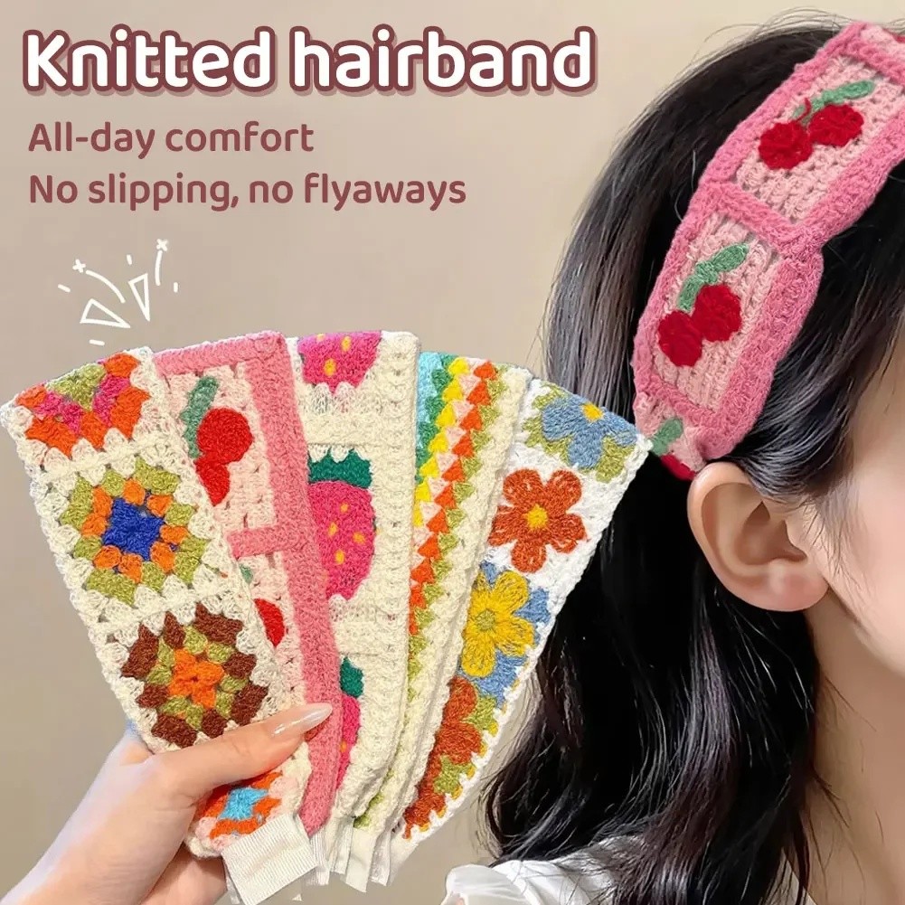 Para Mulheres e Meninas, Acessório de Cabelo Doce, Tiara de Moda, Acessório de Cabelo de Tricô com Estampa Floral Colori