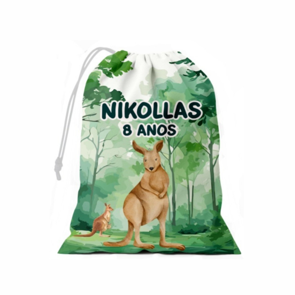 Saquinho Surpresa Kanguru Festa de Aniversario Lembrancinha Tamanho 15x20 cm Personalizado com Nome e Idade Tecido
