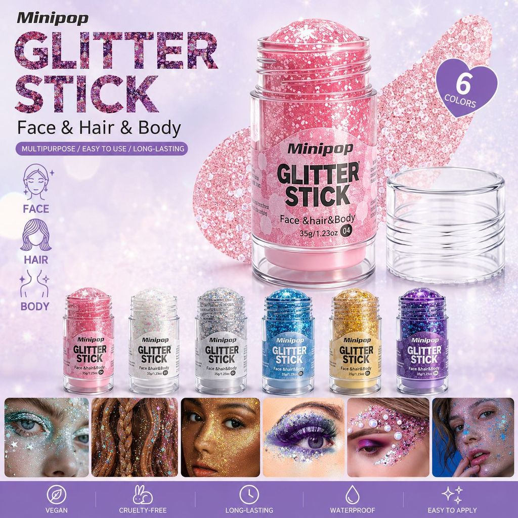 Pintura Corporal em Bastão Cera Cabelo Glitter Estrela que Ilumina Sombra Cintilante Kit Completo para Festas e Palco