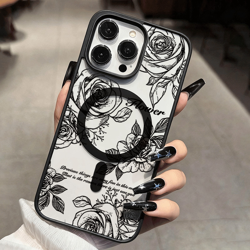 Flor Preta Claro Caso De Telefone Para Samsung Galaxy A06 A16 A26 A36 A54 A55 A56 A57 A35 A07 A17 A37 Capa Magnética