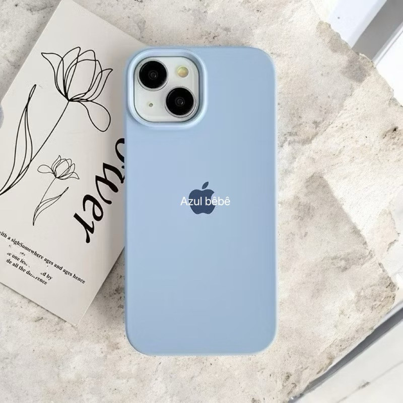 Capa AZUL BEBÊ Para iPhone 17 11 12 13 14 15 16 XR X XS 7 8 Plus Pro Max 16E 17E Silicone Aveludada Com Logo