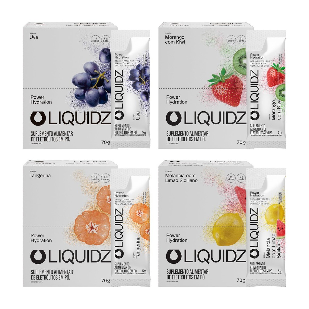 Kit 4 Sabores - LIQUIDZ® Eletrólitos Zero Açúcares - 4cx c/14 Sachês