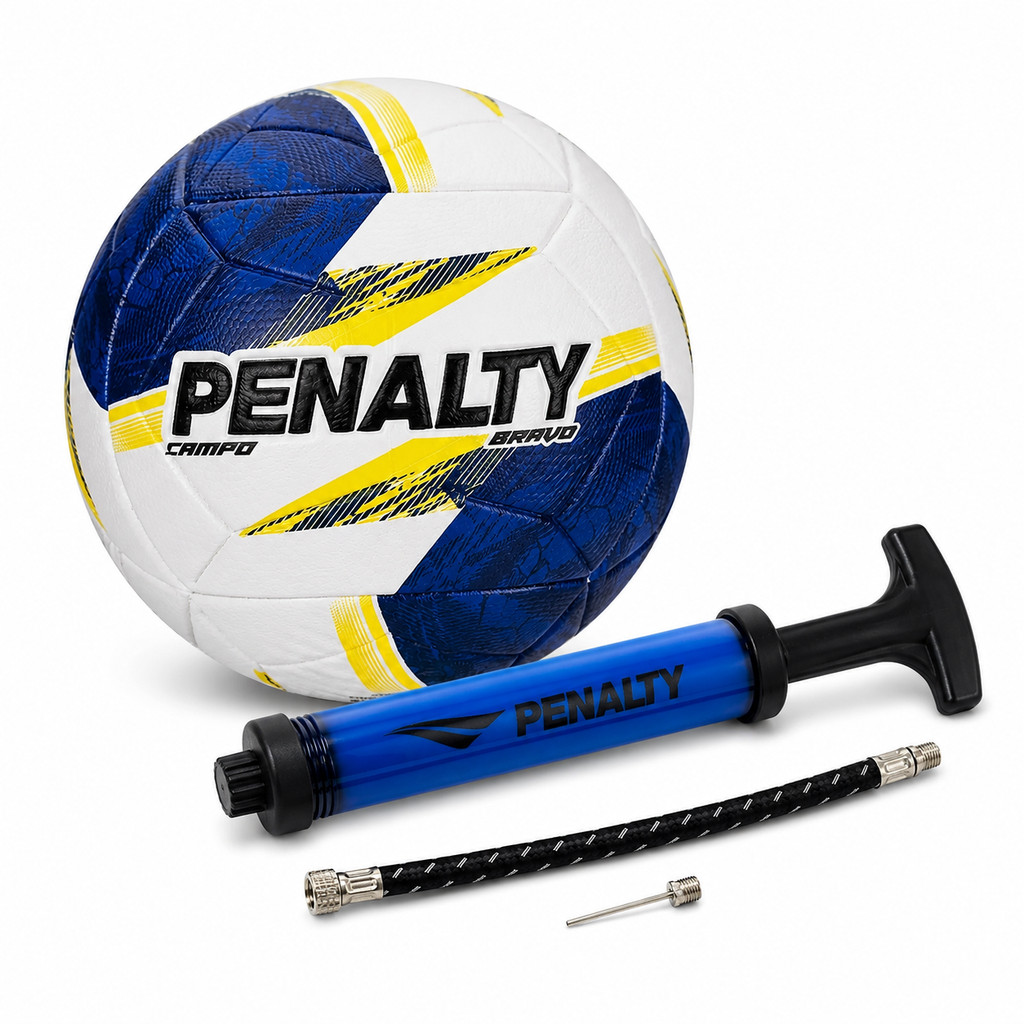 Kit Bola Campo Penalty Bravo XXIV Oficial Futebol e Bomba de Ar Penalty