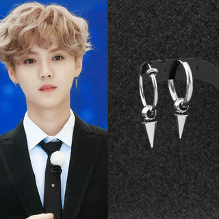 Luhan mesmo estilo brincos de Cone pontiagudo brincos minimalistas frios brincos de aço inoxidável não perfurados