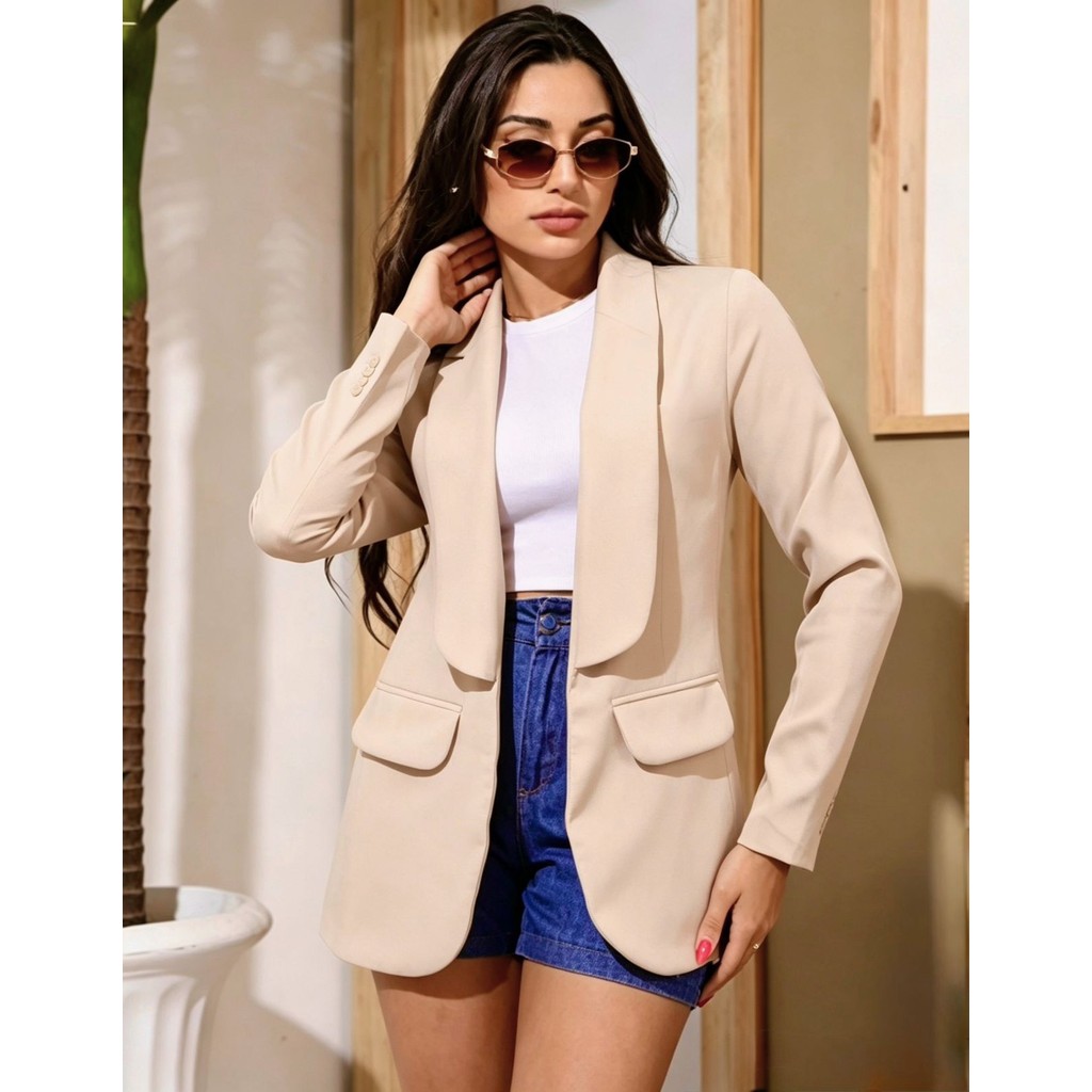 Blazer Feminino Social Alfaiataria Manga Longo Tendencia Moda ！！