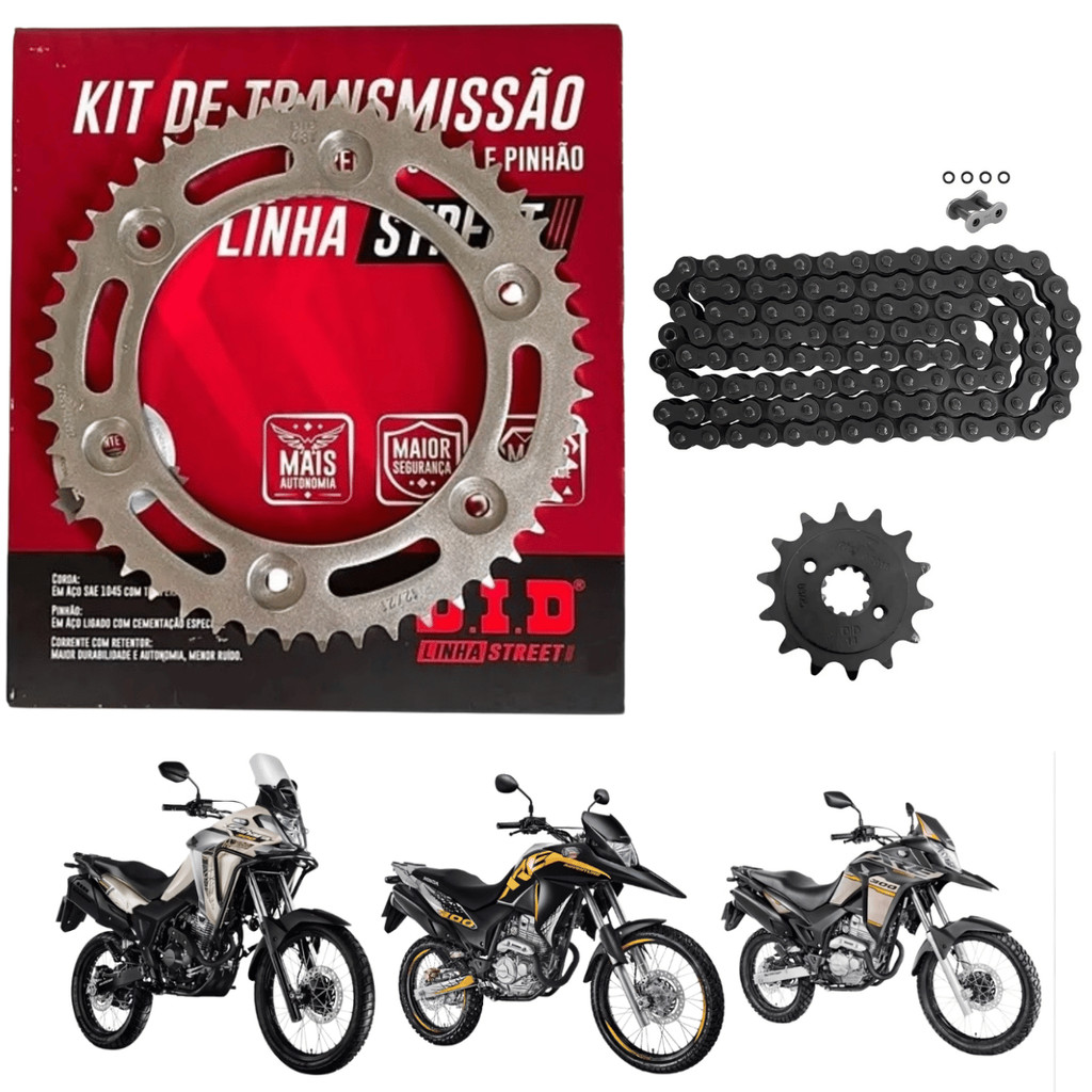 KIT TRANSMISSÃO TRAÇÃO RELAÇÃO MOTO XRE 300 SAHARA ADVENTURE RALLY DID