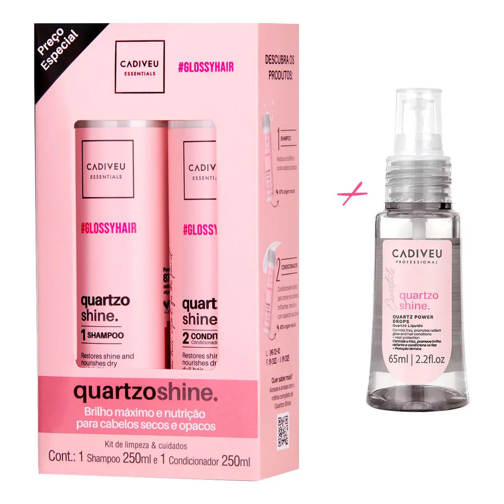 Kit Cadiveu Quartzo Shine Boca Rosa + Reparador De Pontas