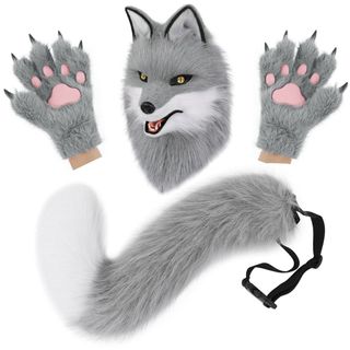 Cães realistas de pelúcia cabeça animal raposa Jackal adulto animal cabeça animal garra cauda conjunto exposição em quad